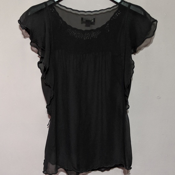 Black sheer shirt with lace design - Picture 2 of 5